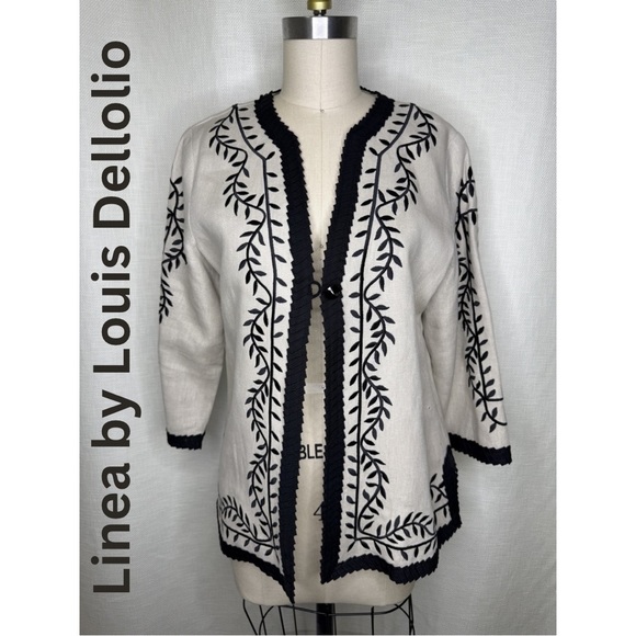 Linea by Louis Dell'Olio Sweaters - Linea Louis Dell Olio Embroidered Jacket Size S Linen Blend Black Chic